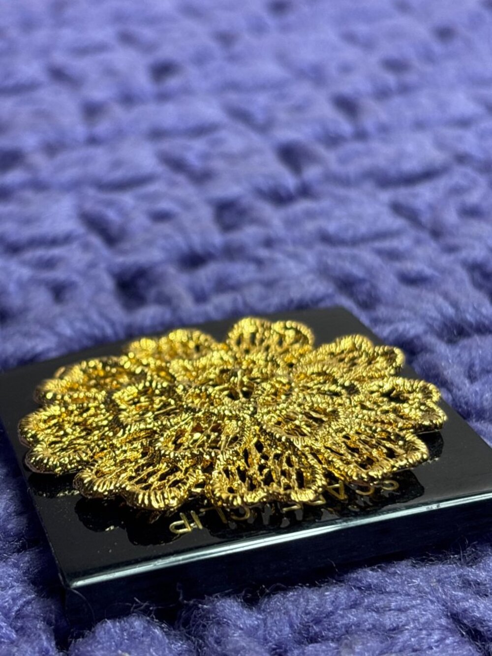 Vintage Goldtone Filigree Flower Scarf Clip 1.75 inches X 2 inches - Picture 6 of 6